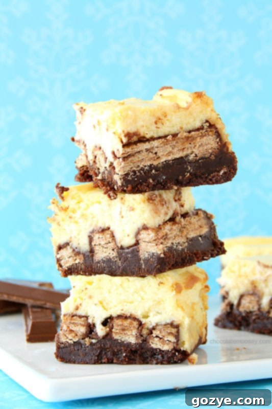 Kit Kat Cheesecake Brownies from www.chocolatemoosey.com