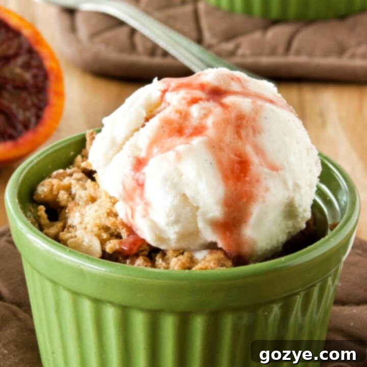 Blood Orange Pear Crisp 7 Pear Crisp with vanilla ice cream and blood orange sauce on top