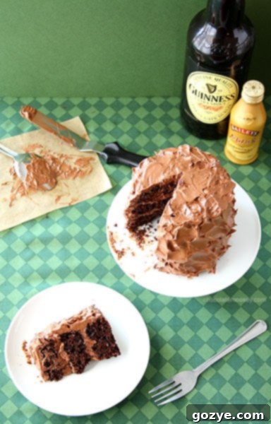 A three-layered Mini Guinness Chocolate Cake, ready to be frosted