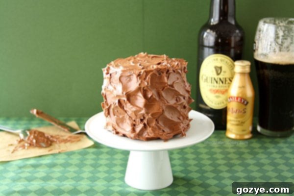 Finished Mini Guinness Chocolate Cake For Two, frosted with Bailey's Ganache