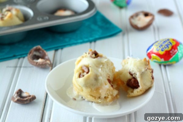 Individual Cadbury Creme Egg Pull Apart Sweet Roll showcasing the soft dough and melted filling