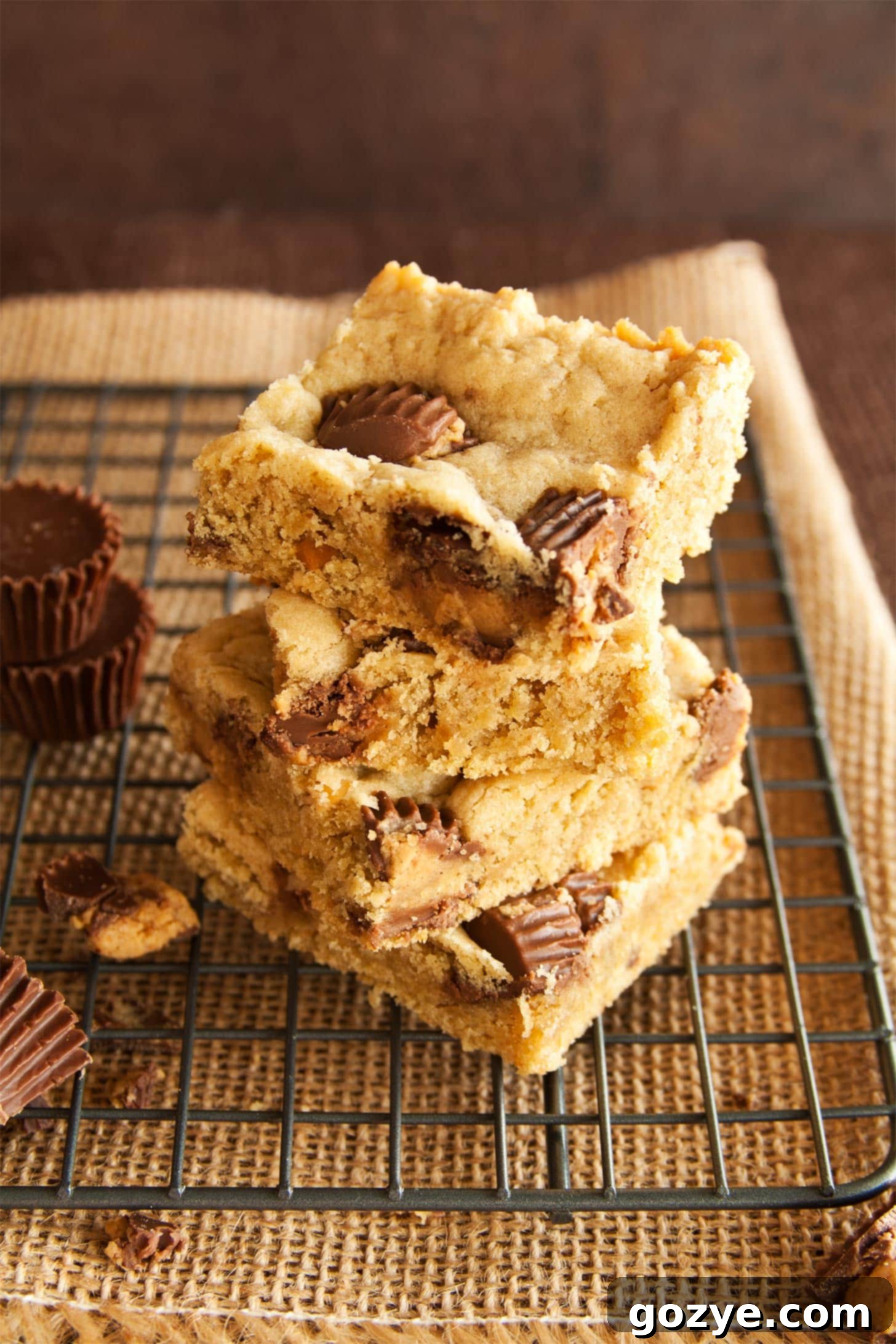 Stack of homemade peanut butter bar cookies
