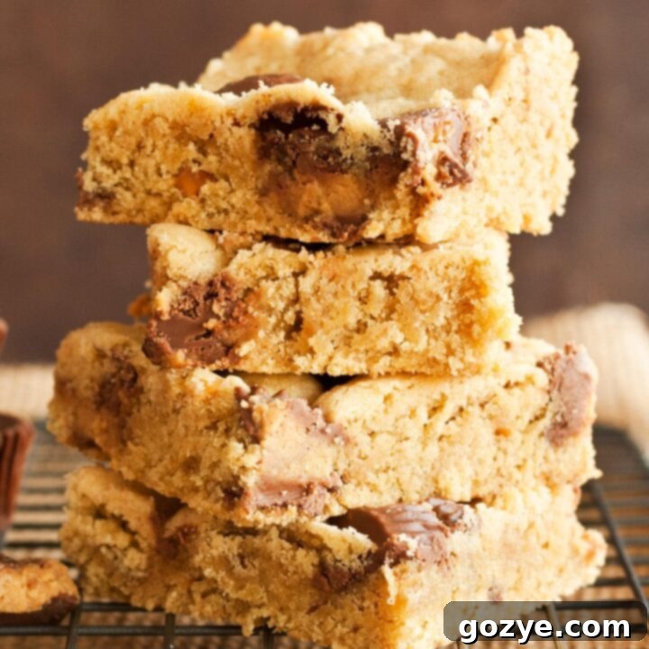 Stack of Peanut Butter Cookie Bars recipe photo