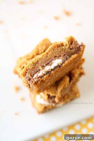 Irresistible Mallo Cup Stuffed Bars 3 Stuffed Mallo Cup Bars | Close-up of a delicious homemade dessert bar.