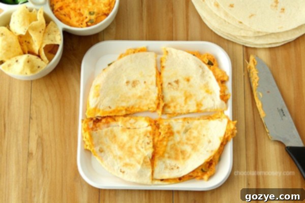 Cheesy Buffalo Chicken Dip Quesadillas 2 Buffalo Chicken Dip Quesadillas | www.chocolatemoosey.com