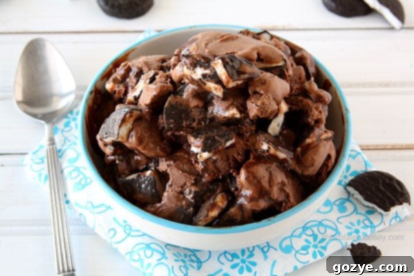 Close-up of creamy Peppermint Patty Ice Cream, showcasing its vibrant peppermint swirl and tempting chocolate chunks.