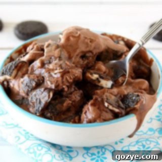 Peppermint Patty Ice Cream: A scoop of homemade chocolate peppermint ice cream with candy chunks.