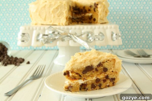 Ultimate Chocolate Chip Cookie Cake 2 Chocolate Chip Cookie Cake with Toasted Marshmallow Filling and Cookie Dough Frosting | www.chocolatemoosey.com