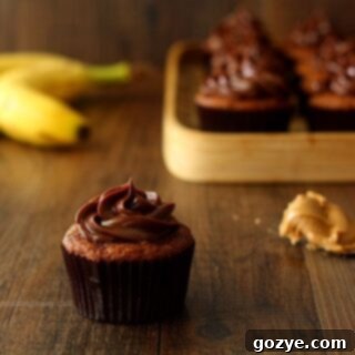 Roasted Banana Cupcakes with Peanut Butter Ganache Frosting