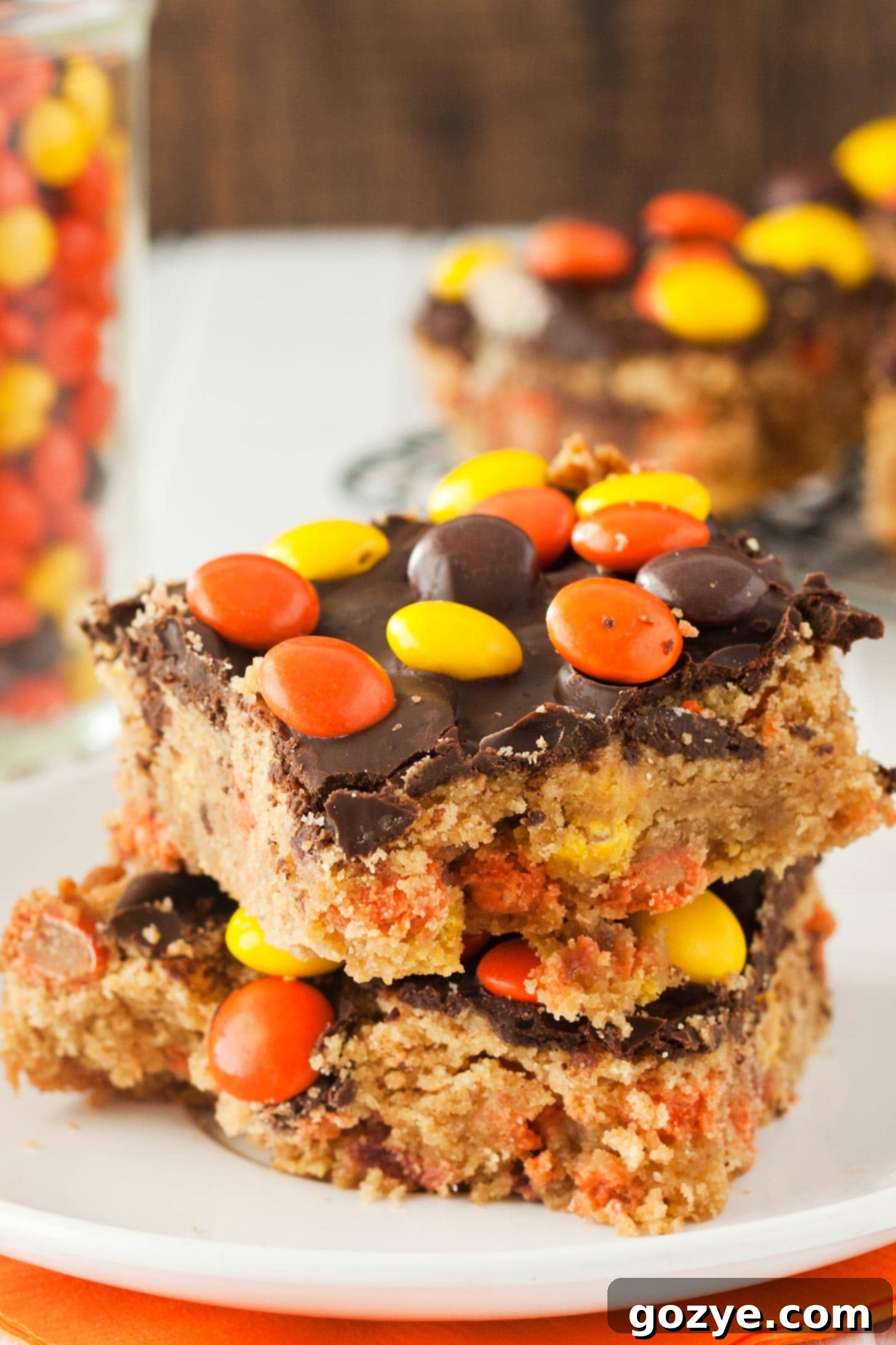 Peanut Butter Blondies stacked on each other