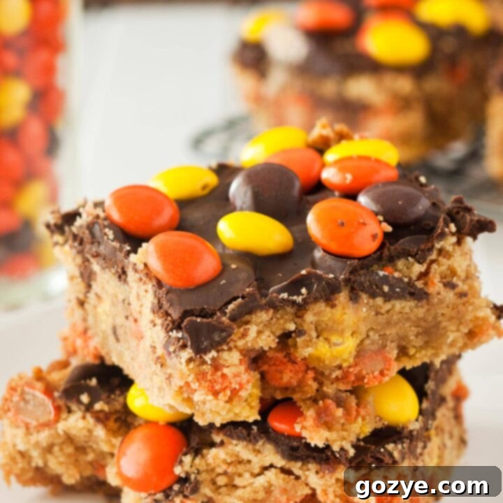 Peanut Butter Blondies stacked on each other