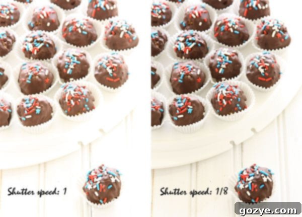 Mastering Shutter Speed 6 Comparison of two truffle photos, one brighter with slow shutter speed, one darker