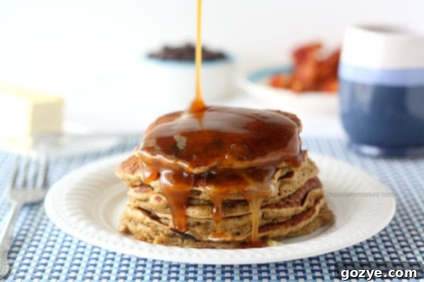 Spiced Chocolate Chip Pancakes with Homemade Caramel Syrup