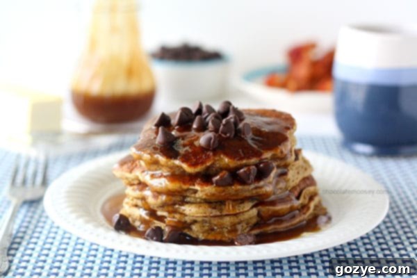 Spiced Chocolate Chip Pancakes with Homemade Caramel Syrup