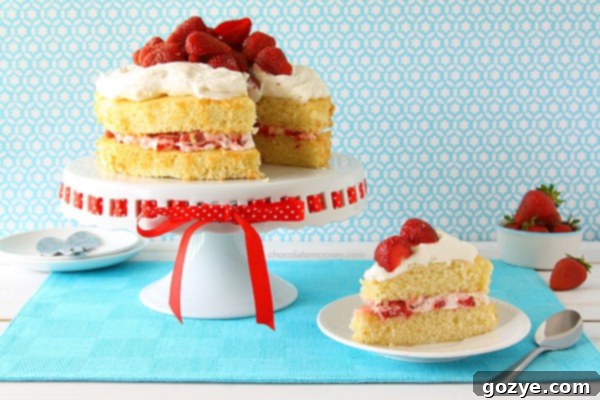 Layered Strawberry Shortcake with homemade whipped cream