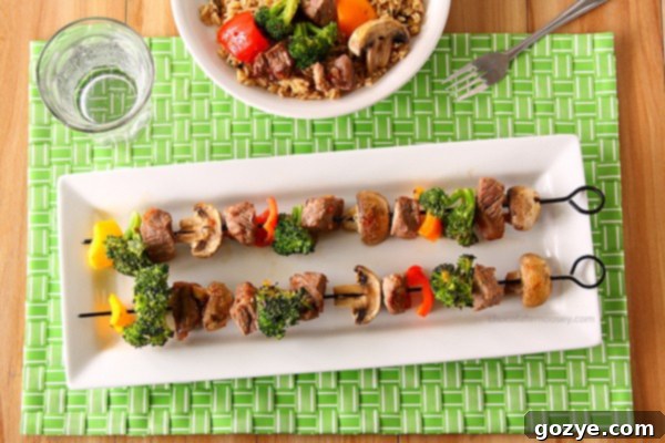 Stir Fry Beef Skewers 2 Beef Stir Fry Kabobs with sweet chili soy sauce and vegetables