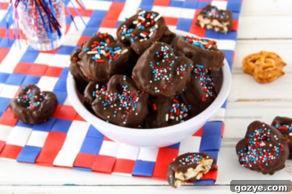 Delicious Patriotic Pretzel Smores ready for a 4th of July party