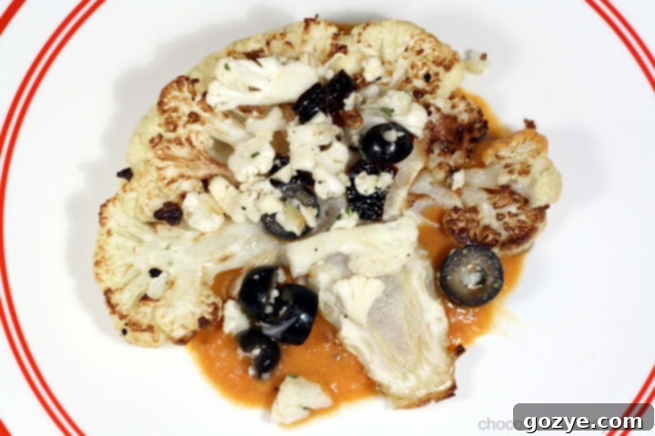Cauliflower Steaks with Olive Relish and Tomato Sauce