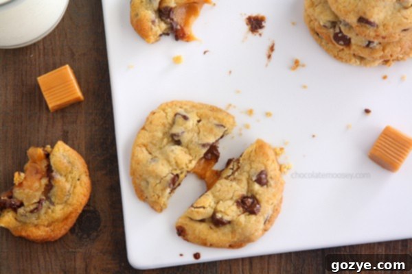 Caramel Stuffed Chocolate Chip Cookies | A Close-up of a Perfectly Baked Cookie
