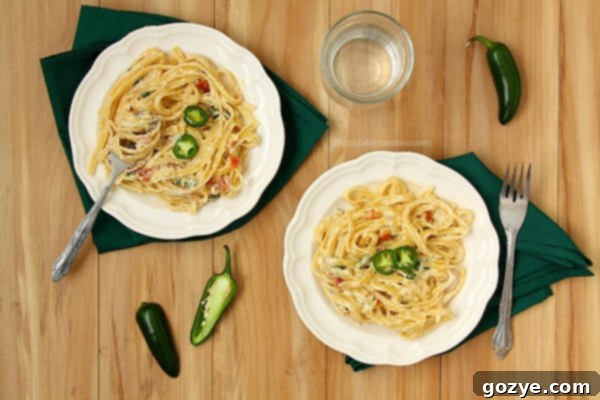 Jalapeno Popper Fettuccine Alfredo: A creamy and spicy pasta dish