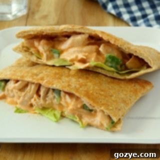 Delicious Buffalo Chicken Salad Sandwich in a pita