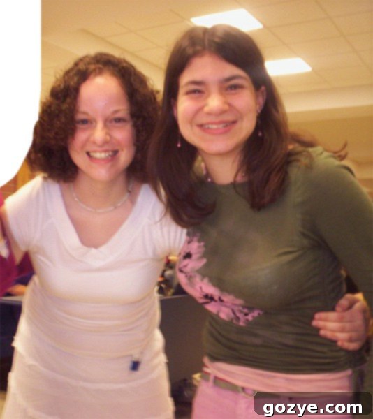 Two young friends, Leigh and the author, smiling together
