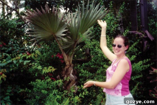 Leigh posing next to a palm tree in Florida