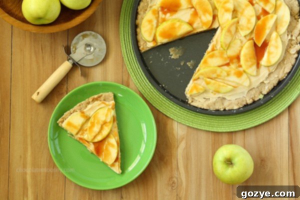 Overhead view of Caramel Apple Sugar Cookie Pizza ingredients
