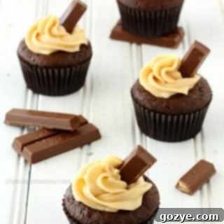 Kit Kat Cupcakes with Caramel Buttercream Frosting