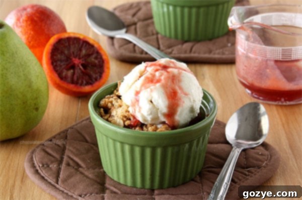 Mini Pear Walnut Crisps with Blood Orange Caramel Sauce