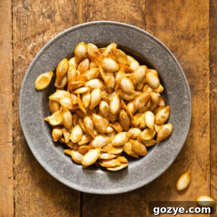 Roasted butternut squash seeds in a silver bowl, ready for serving or snacking, a perfect representation of the recipe.