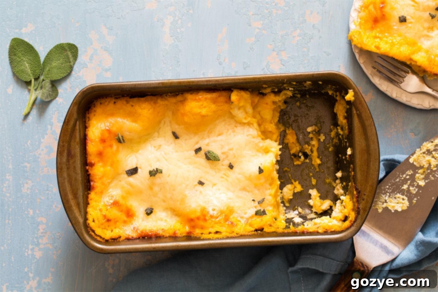 Thanksgiving lasagna with a slice served