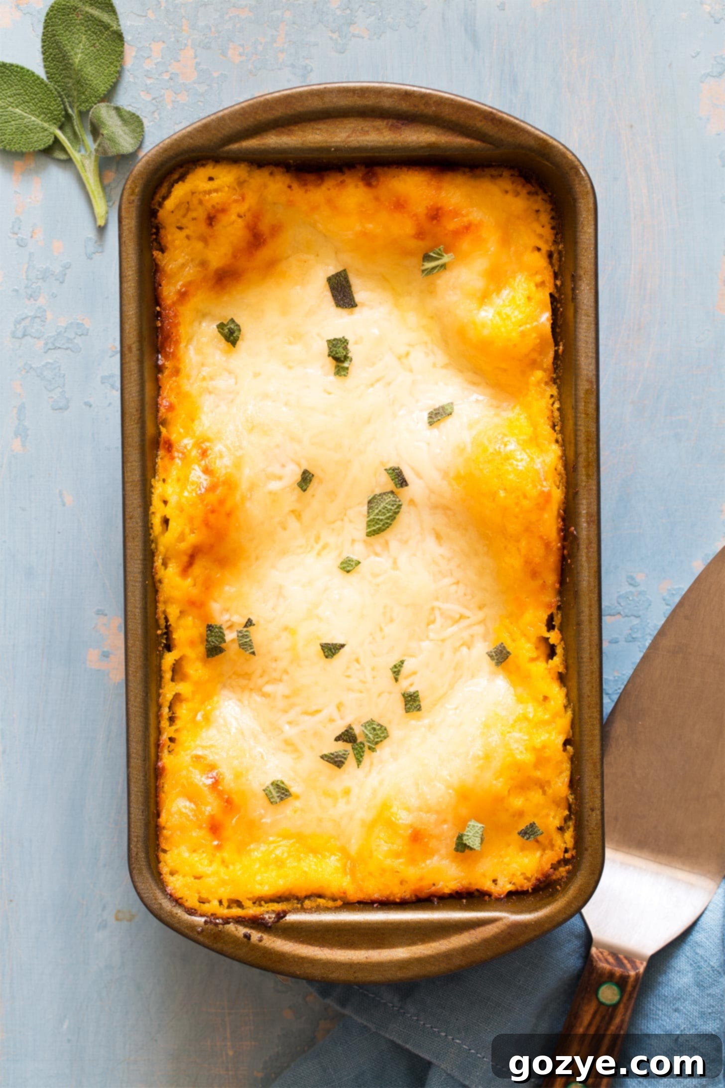 Thanksgiving lasagna in a loaf pan ready to be served