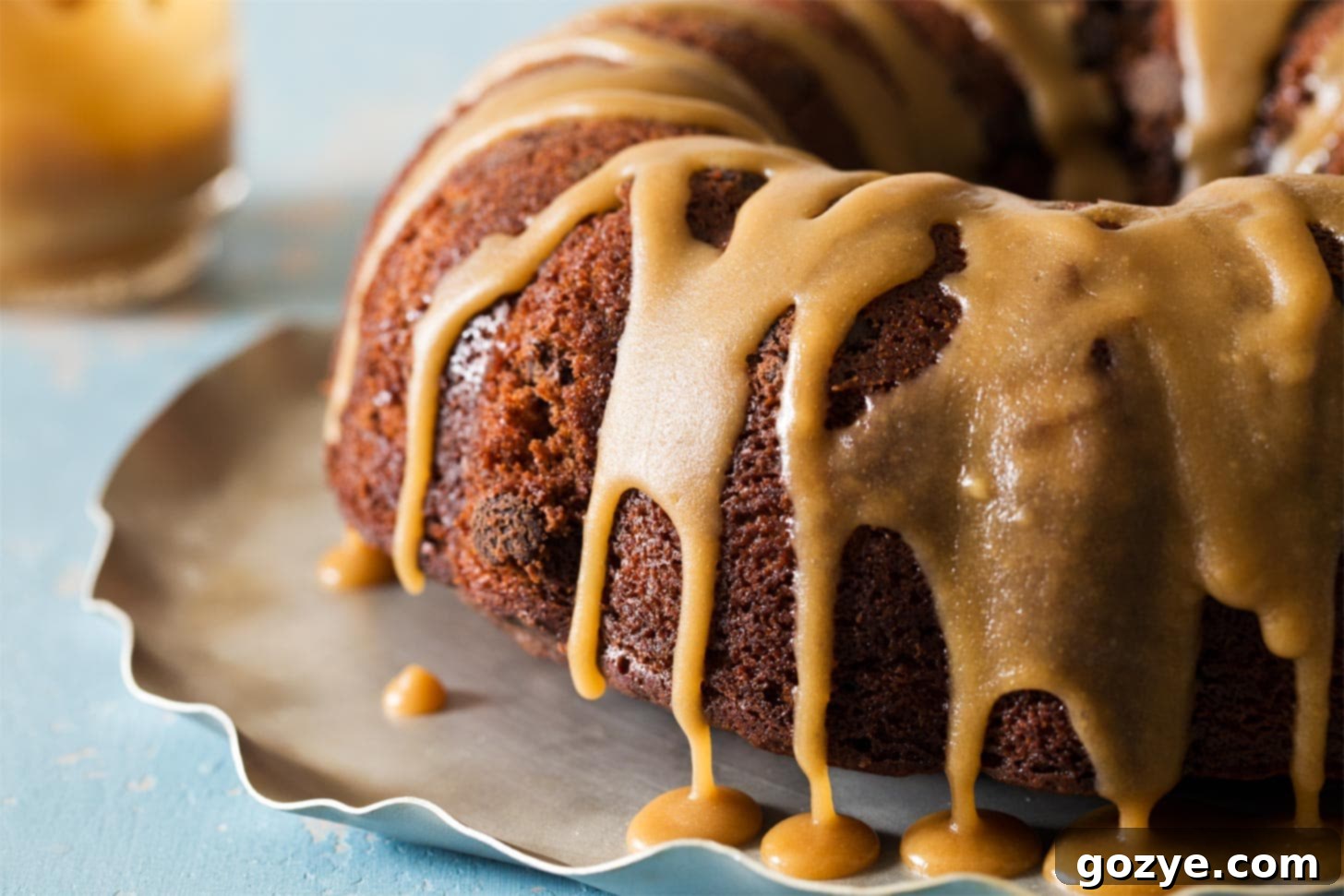 Close up view of the delectable brown sugar glaze for cakes, showing its smooth texture