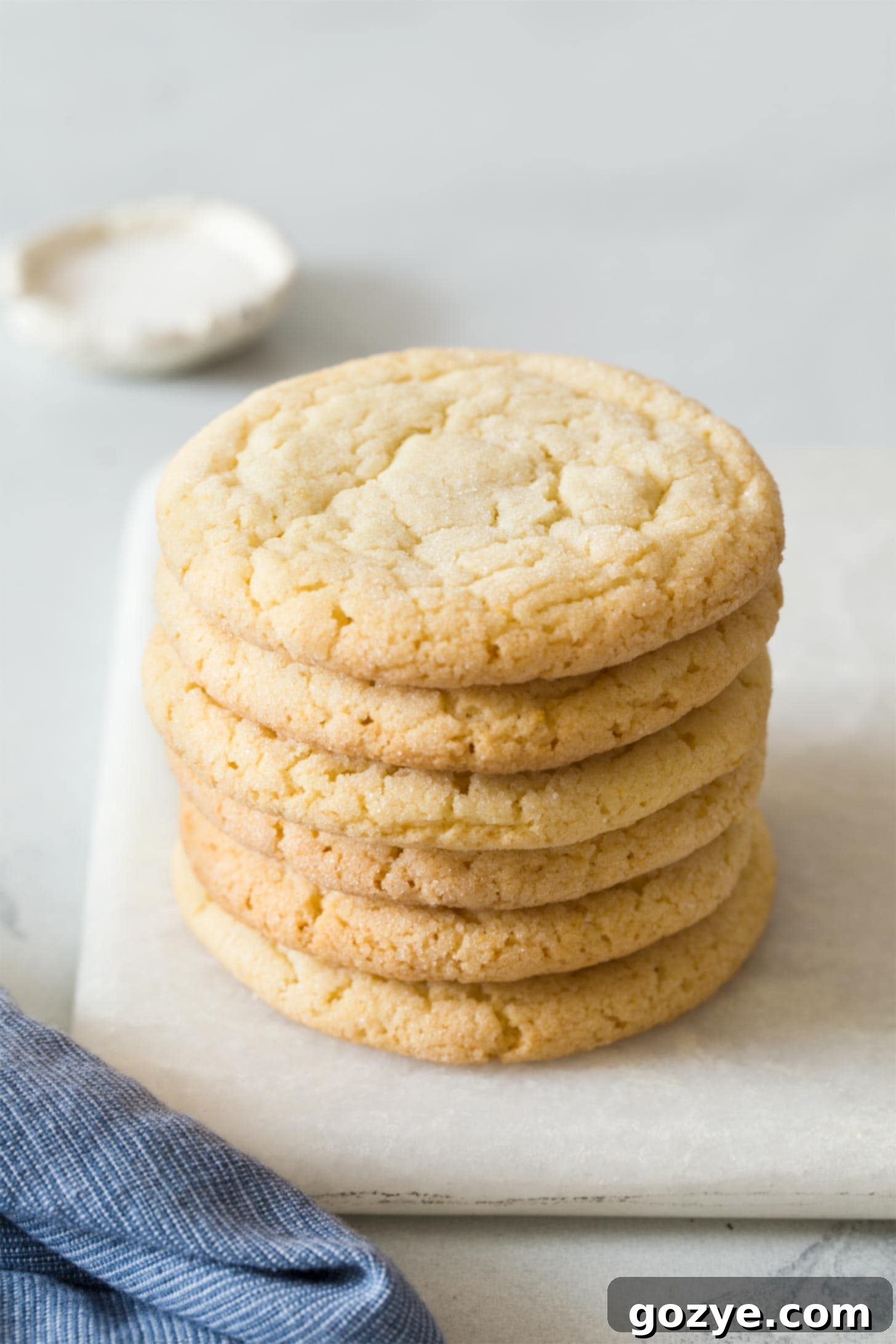 Pile of easy sugar cookie recipe on marble board