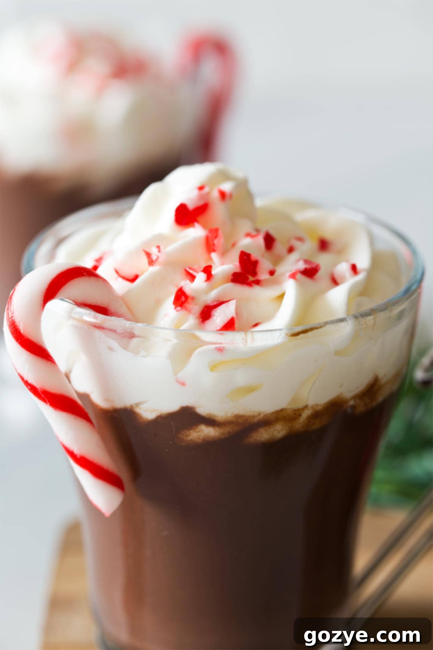 Peppermint whipped cream on top of peppermint hot chocolate